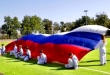 В Тбилисском районе развернули 12-метровый триколор